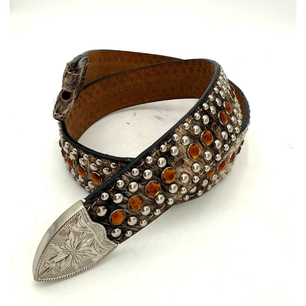 DDD 3D Calf Hair Bling Studded Amber Rhinestone Western Belt Size 34